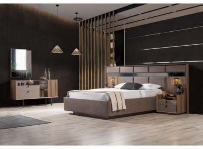 Modern Schlofzëmmer Set Perfekt Bett 2x Nuetsdëscher an Make-up Dësch