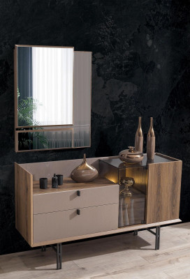 Modern Schlofzëmmer Set Perfekt Bett 2x Nuetsdëscher an Make-up Dësch