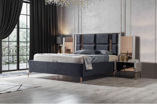 Perfekt Set Modern Bett an 2x Nuetsstillen Luxus Neit am Schlofzëmmer