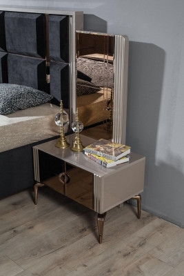 Perfekt Set Modern Bett an 2x Nuetsstillen Luxus Neit am Schlofzëmmer