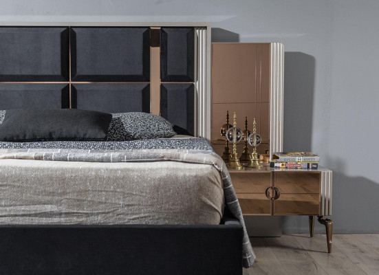 Perfekt Set Modern Bett an 2x Nuetsstillen Luxus Neit am Schlofzëmmer