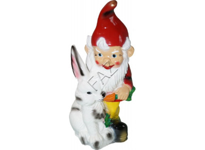 Design Zwerg mat Kanéngchen Figur Gaart Statu Skulptur Figuren Skulpturen Nei