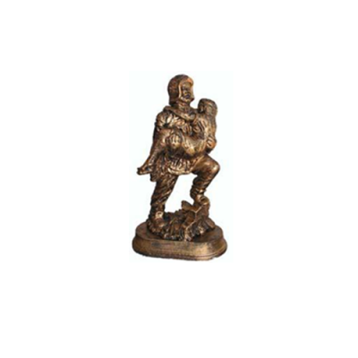 Skulptur Feierwehrmann rettet Kand Held Figur Statue Kof imitéiert 25cm Dekoratioun