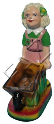 Design Meedchen mat Schubkar Gaart Statu Skulptur Figuren Skulpturen Nei
