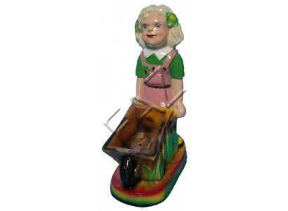 Design Meedchen mat Schubkar Gaart Statu Skulptur Figuren Skulpturen Nei