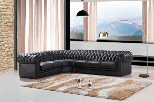 Chesterfield Ecksofa Eckcouch Designer Sofa Schwaarz Couch 100% Lieder