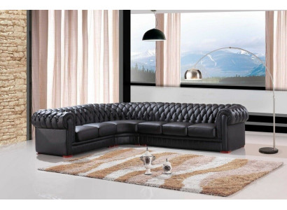Chesterfield Ecksofa Eckcouch Designer Sofa Schwaarz Couch 100% Lieder