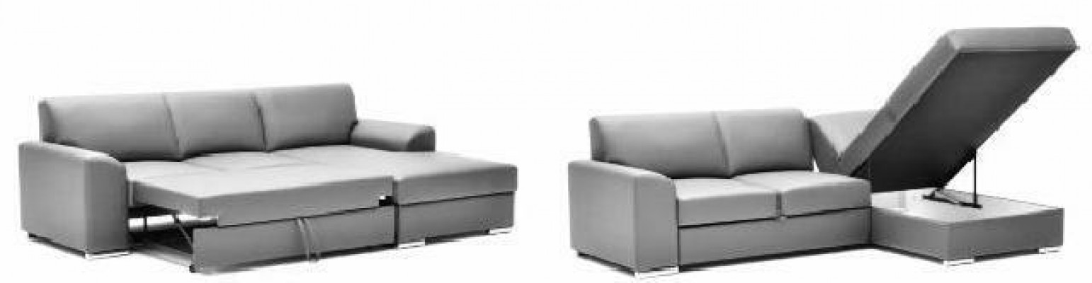 Innovatioun am Wunnzëmmer Ecksofaen mat Stoffpolsterung an auszéierbarer Schloffonktion.