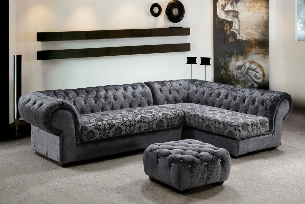 Klassesch Chesterfield Stoff L-Form Canapé Wunnlandschaft Eckssofa Garnitur