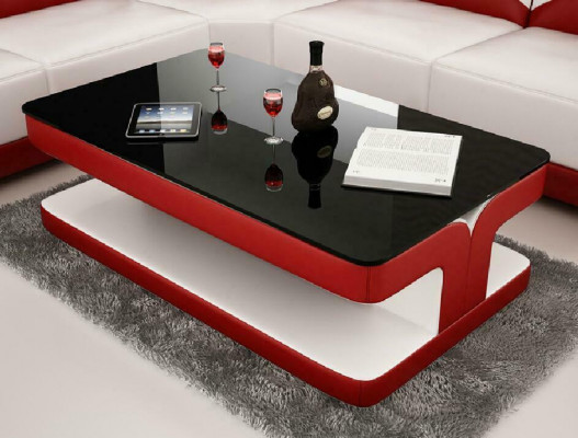 Sofadësch Design Wunnzëmmer Lieder Kaffi Glas Couch Polster Bäistell.