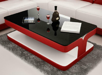 Sofadësch Design Wunnzëmmer Lieder Kaffi Glas Couch Polster Bäistell.