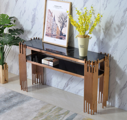 Designer Konsolendësch Holz Dësch Konsole Konsolendëscher Gold-Schwaarz