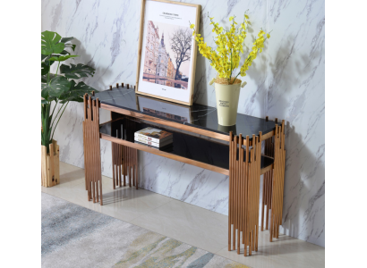 Designer Konsolendësch Holz Dësch Konsole Konsolendëscher Gold-Schwaarz