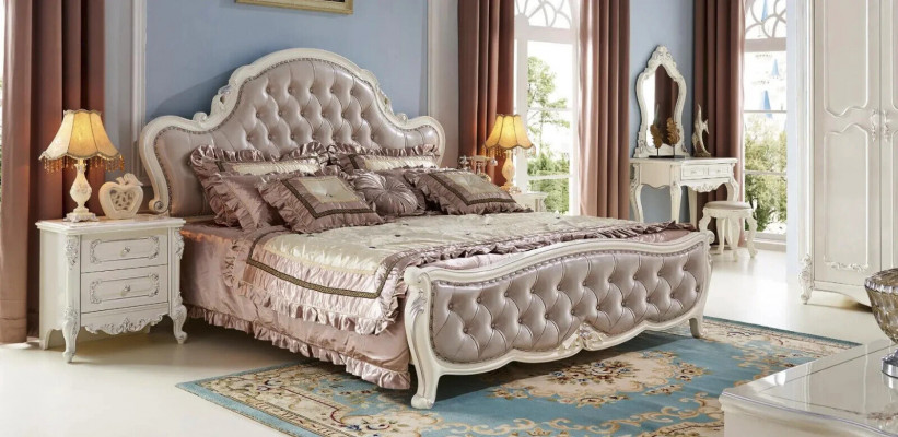 Klassescht Chesterfield-Schlofzëmmer-Set aus Holz mat Lieder-Elementer