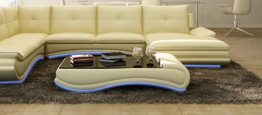 Sofadësch Design Wunnzëmmer Glas Lieder Canapé Sofa Dësch Kaffi Bäistell.