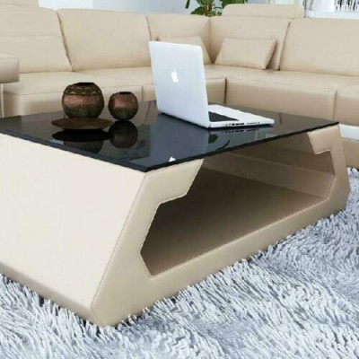 Sofadësch Design Wunnzëmmer Glas Lieder Canapé Sofadësch Bäisteel Kaffi