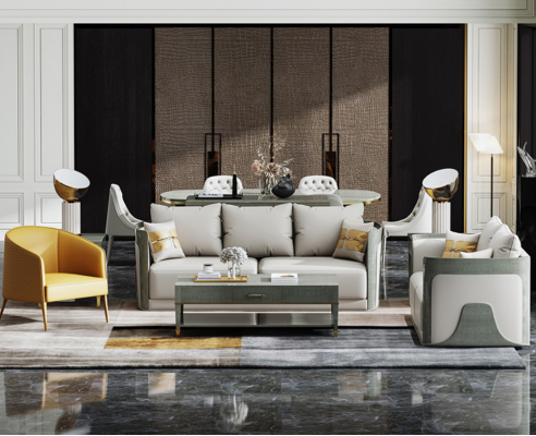 Edel Gro Liewenszëmmer Sofagarnitur 3+2 Sëtzer Ledercouchen Exklusiv Miwwelen