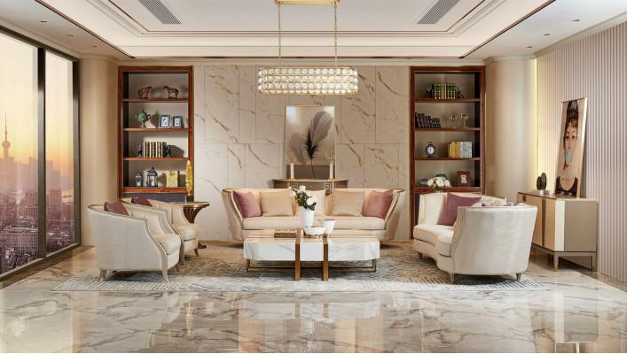 Wunnzëmmer Design Garnitur Luxus Sëtz Polster Massivholz