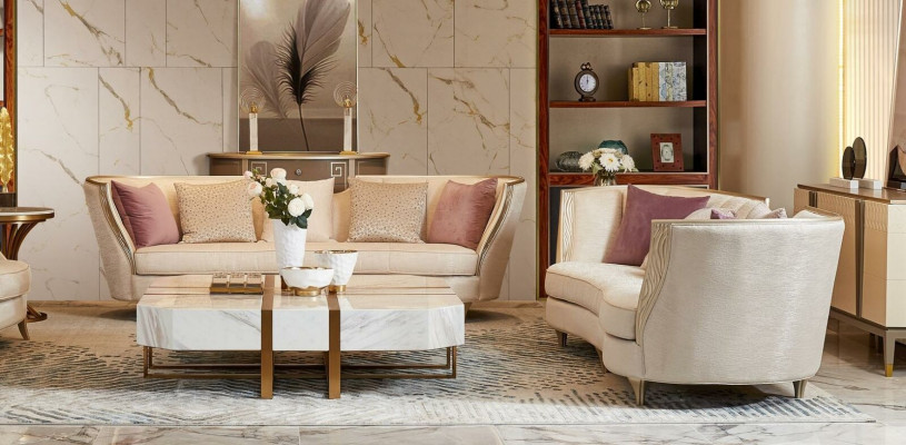 Wunnzëmmer Design Garnitur Luxus Sëtz Polster Massivholz