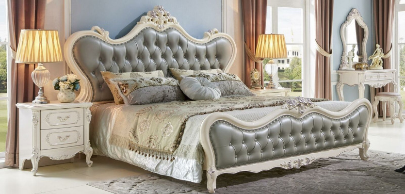 Bett Design Nuetsdësch 3-Deeler Schlofzëmmer Set Modern Luxus Lieder Massivholz