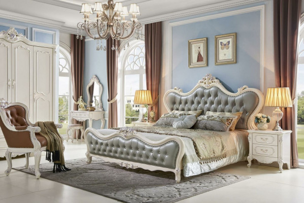 Bett Design Nuetsdësch 3-Deeler Schlofzëmmer Set Modern Luxus Lieder Massivholz