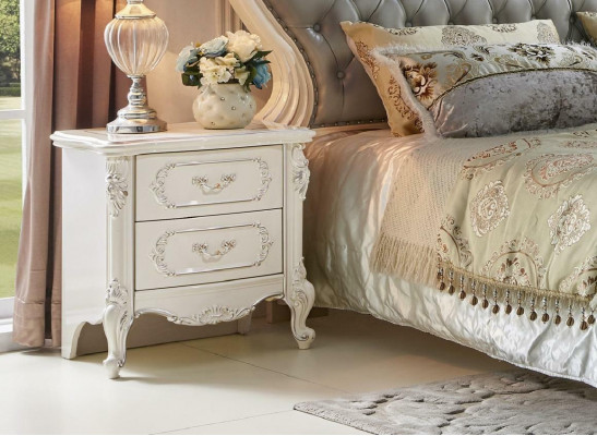 Bett Design Nuetsdësch 3-Deeler Schlofzëmmer Set Modern Luxus Lieder Massivholz