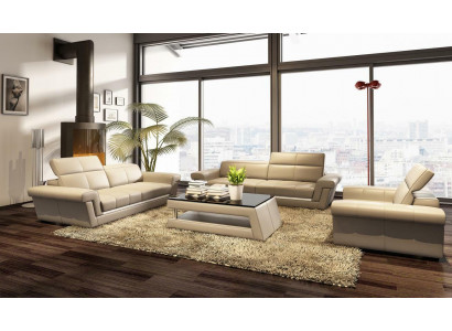 Designer Sofagarnitur Polster Ledersofa Canapé Set Kombinatioun 3+2+1