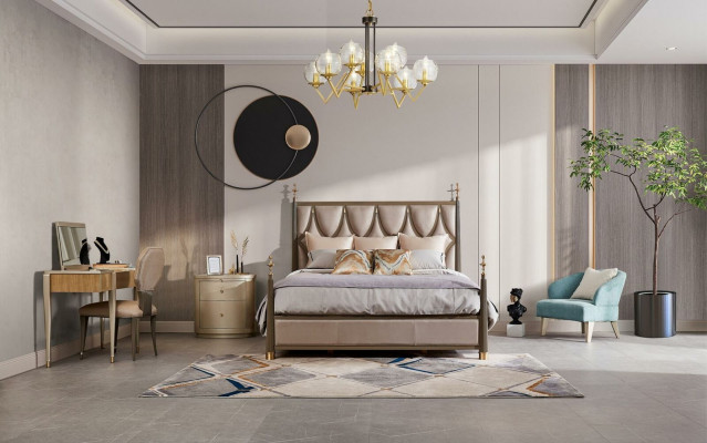 Bett Nuetsdësch Schminktisch 4 tlg. Schlofkummer Set Design Modern Massivholz