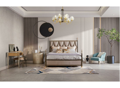 Bett Nuetsdësch Schminktisch 4 tlg. Schlofkummer Set Design Modern Massivholz