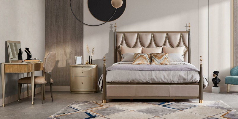 Bett Nuetsdësch Schminktisch 4 tlg. Schlofkummer Set Design Modern Massivholz