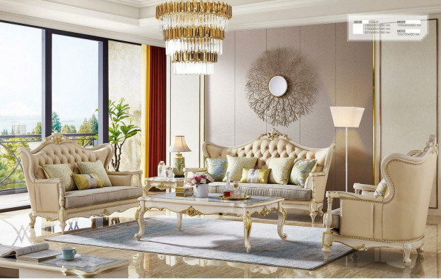 Sofagarnitur 3+2+1 Sëtzer Set Design Sofa Polster Couches Canapé 3 tlg. Massivholz