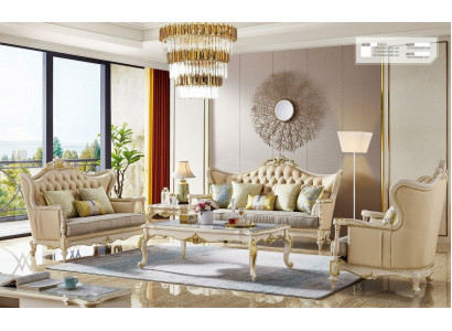 Sofagarnitur 3+2+1 Sëtzer Set Design Sofa Polster Couches Canapé 3 tlg. Massivholz