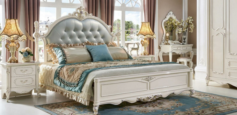 Luxus Bett Modern 2x Nuetsdësch 3 tlg. Schlofkummer Set Barock Massivholz