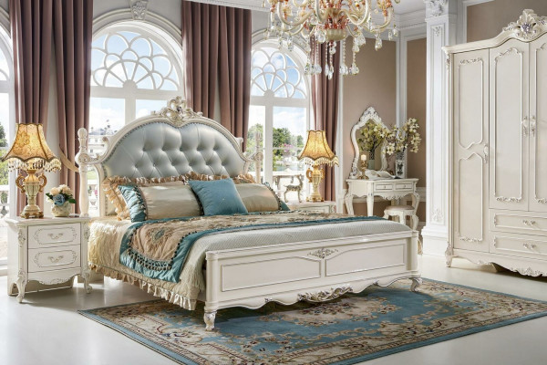 Luxus Bett Modern 2x Nuetsdësch 3 tlg. Schlofkummer Set Barock Massivholz