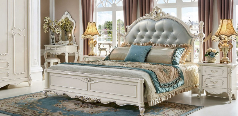 Luxus Bett Modern 2x Nuetsdësch 3 tlg. Schlofkummer Set Barock Massivholz