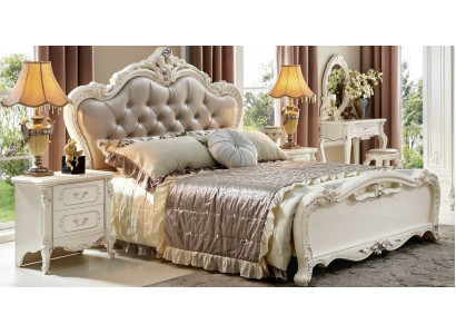 Bett Nuetsdësch 3tlg. Schlofzëmmer Set Miwwelen Chesterfield Barock Massivholz