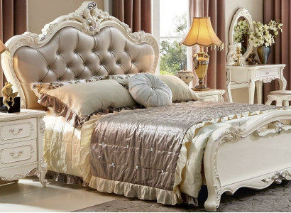 Bett Nuetsdësch 3tlg. Schlofzëmmer Set Miwwelen Chesterfield Barock Massivholz