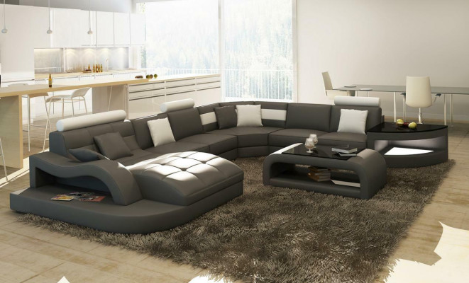 Luxus Designer Ecksofa Ledersofa Canapé Polstersëtzung Wunnlandschaft Lieder