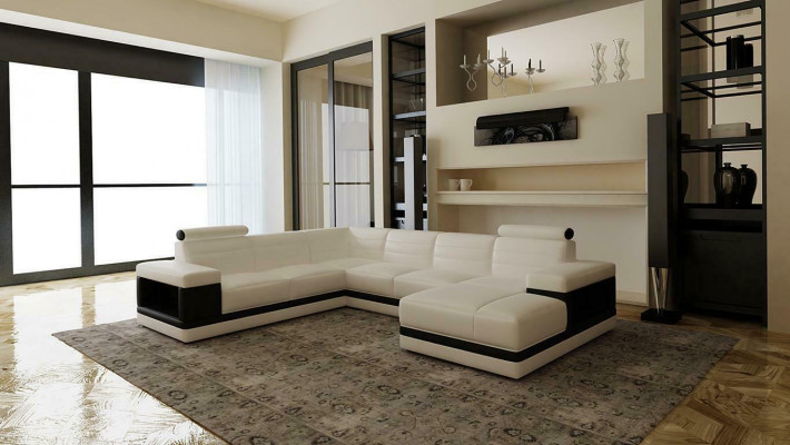 Ledersofa Couch Wunnlandschafte Ecksofa U-Form Design Modern Sofa