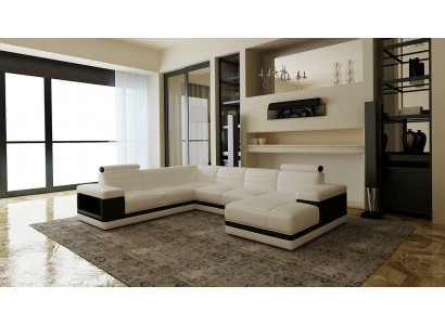 Ledersofa Couch Wunnlandschafte Ecksofa U-Form Design Modern Sofa