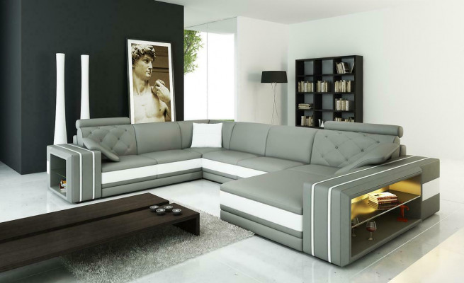 XXL Grouss Wunnzëmmer Sofa Ecksofa Eck Couch Sëtz Garnitur Lieder Sofas