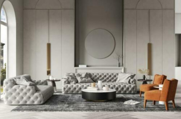 Chesterfield Lieder Sofa Dräisëtzer Relax Sëtz Design Couch Lounge Sofas 234 cm