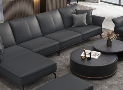 Wunnzëmmer L-Form Schwarz Modern Luxus Multifunktioun Sofa Canapé