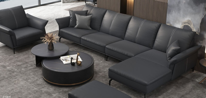 Wunnzëmmer L-Form Schwarz Modern Luxus Multifunktioun Sofa Canapé