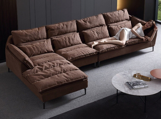 Wunnzëmmer Design Eck Textil Lieder Brong Luxus Sofa Couch Polstersëtzung L-Form Nei