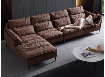 Wunnzëmmer Design Eck Textil Lieder Brong Luxus Sofa Couch Polstersëtzung L-Form Nei