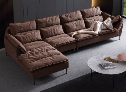Wunnzëmmer Design Eck Textil Lieder Brong Luxus Sofa Couch Polstersëtzung L-Form Nei