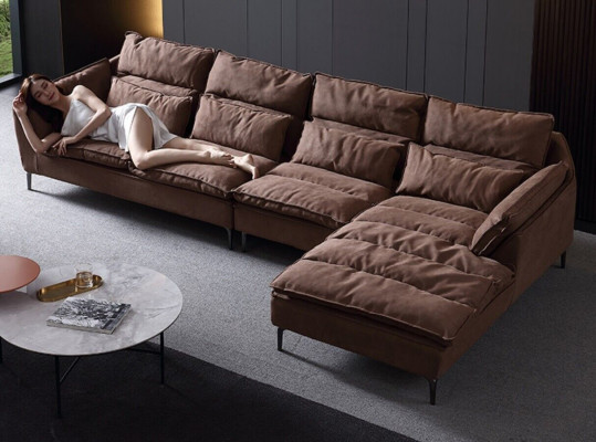 Wunnzëmmer Design Eck Textil Lieder Brong Luxus Sofa Couch Polstersëtzung L-Form Nei