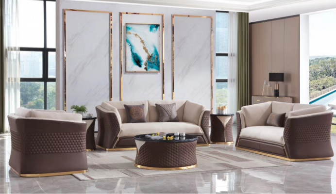 Sofasut 3+2+1 Sëtz Ledersofa Canapé Dekor Wunnlandschaft Garnitur