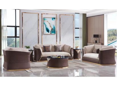 Sofasut 3+2+1 Sëtz Ledersofa Canapé Dekor Wunnlandschaft Garnitur
